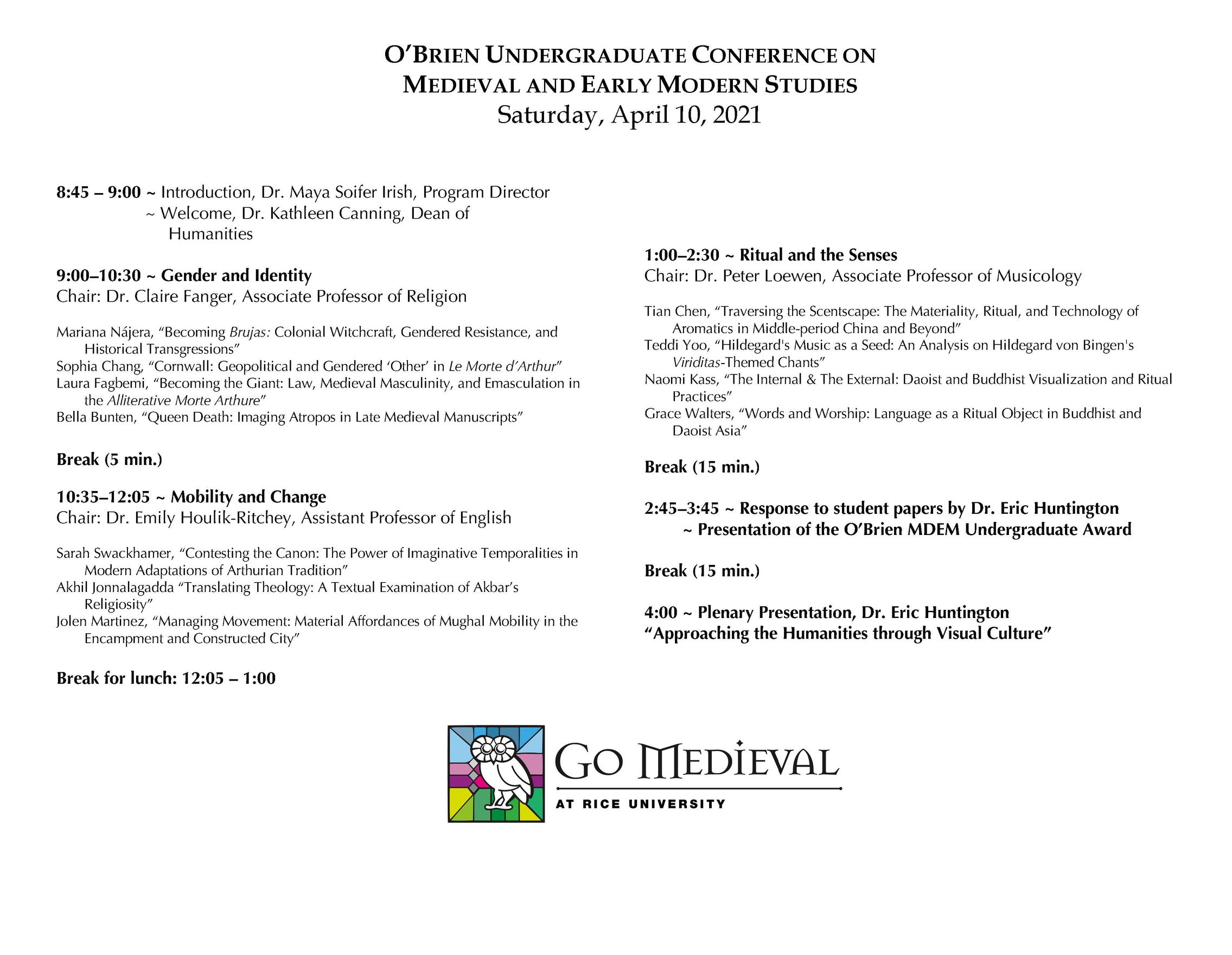 2021 O'Brien Undergraduate Conference Program