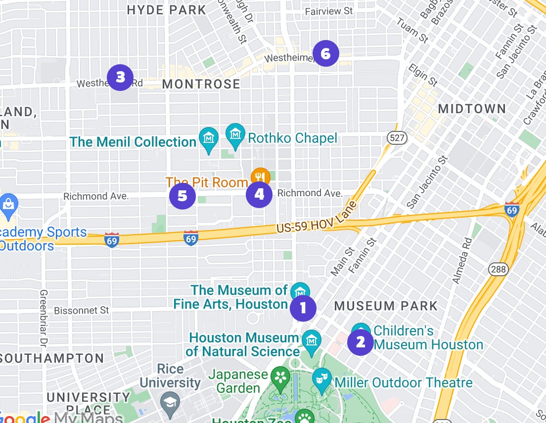 Map of Restaurants near MFAH