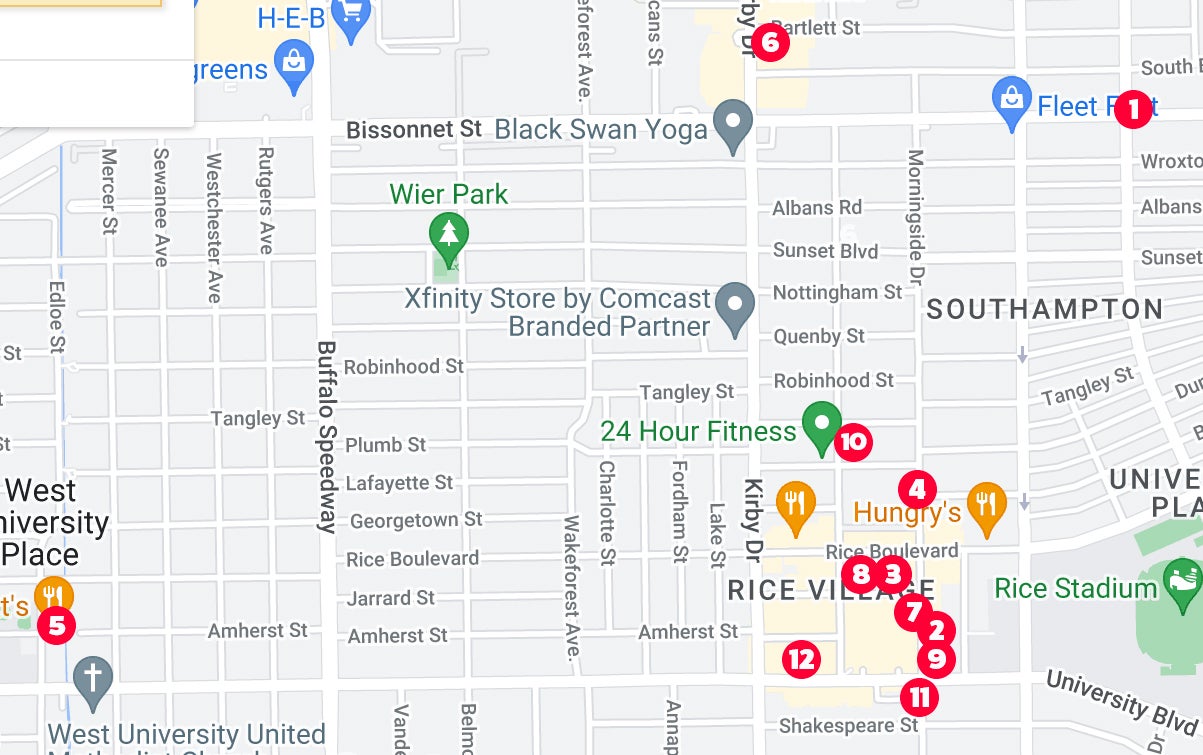 Map of Restaurants near Rice
